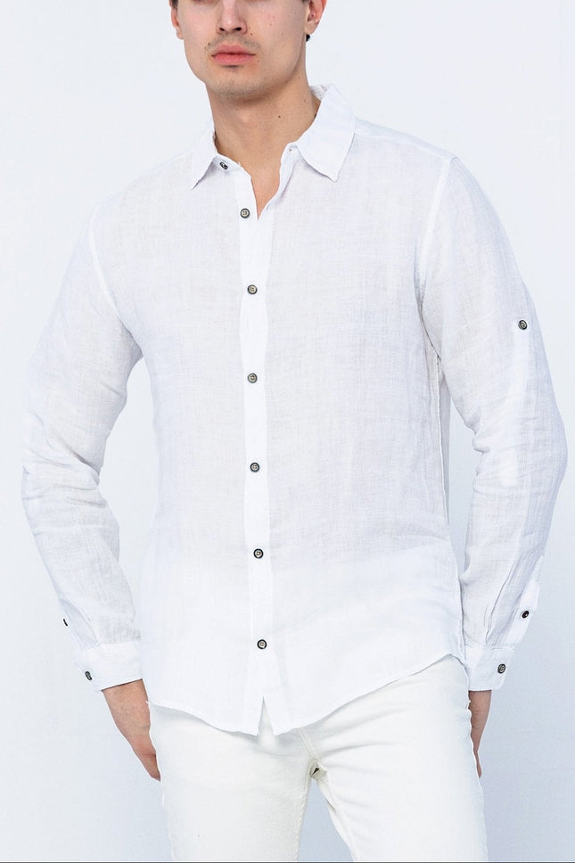 Collard Linen Shirt - White - Ron Tomson