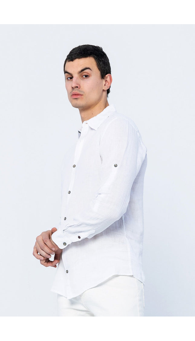 Collard Linen Shirt - White - Ron Tomson