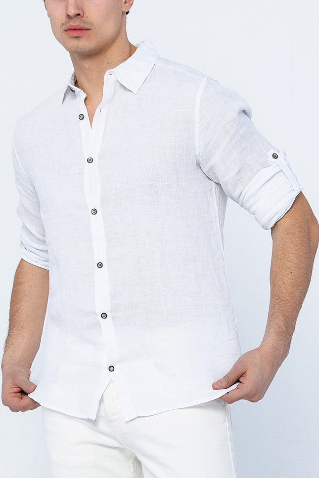 Collard Linen Shirt - White - Ron Tomson