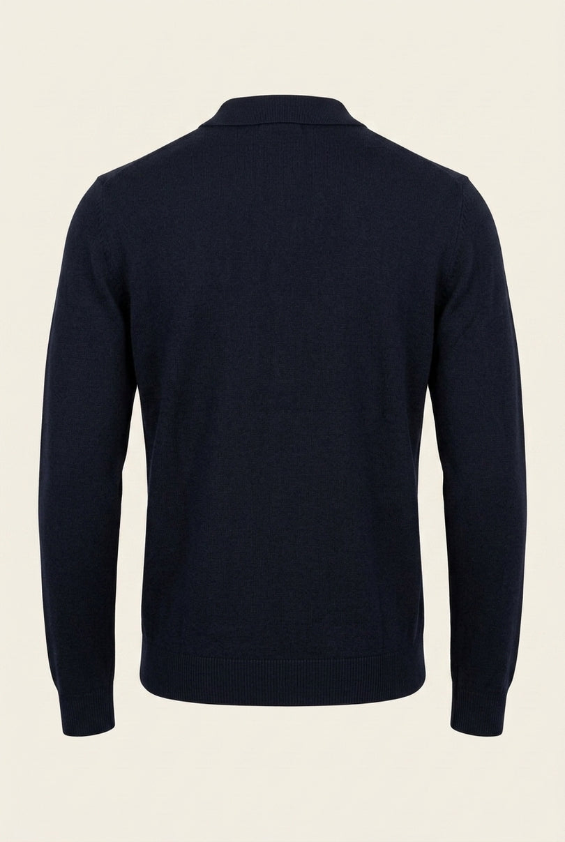 Collared Half-Zip Sweater - Navy - Back
