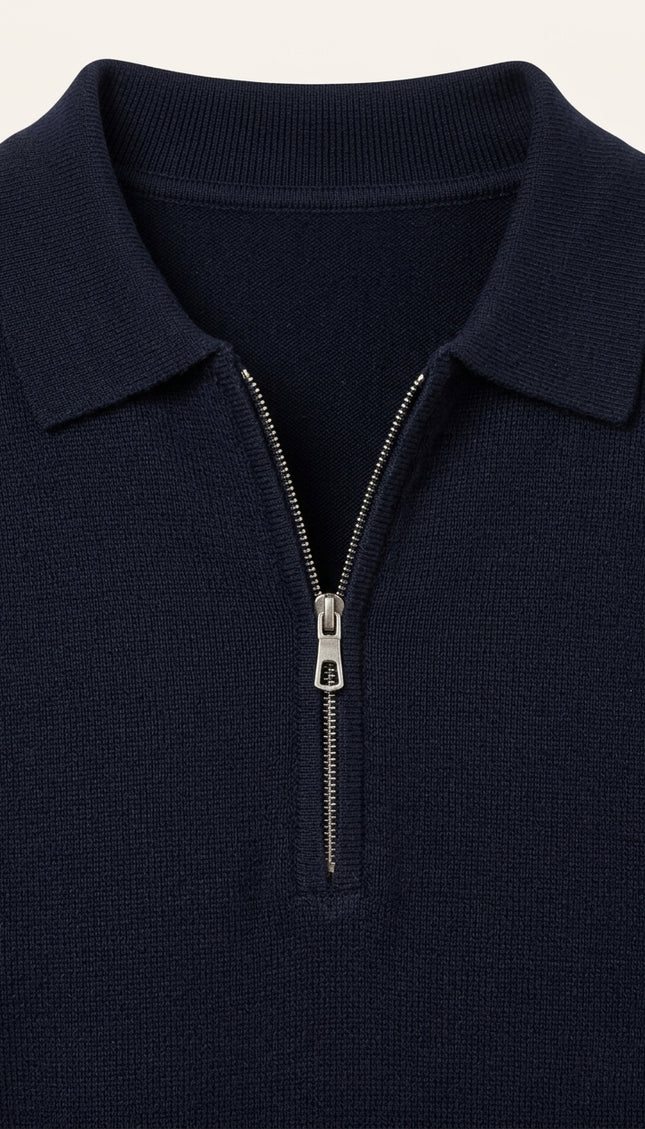 Collared Half-Zip Sweater - Navy - Detail
