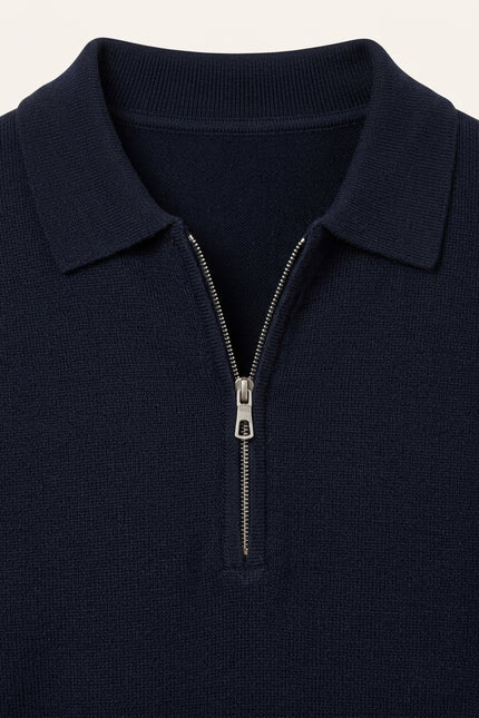 Collared Half-Zip Sweater - Navy - Detail