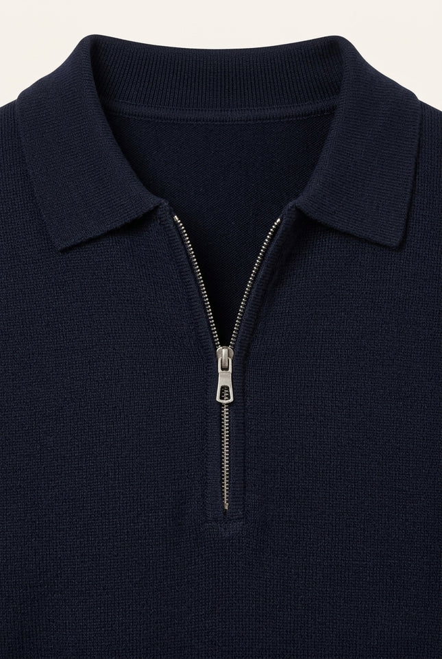 Collared Half-Zip Sweater - Navy - Detail