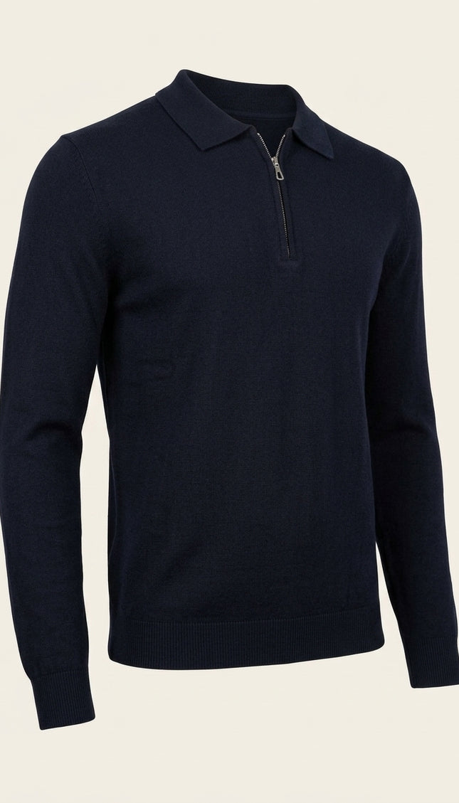 Collared Half-Zip Sweater - Navy - Front