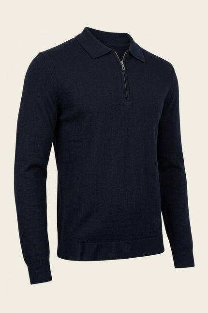 Collared Half-Zip Sweater - Navy - Front