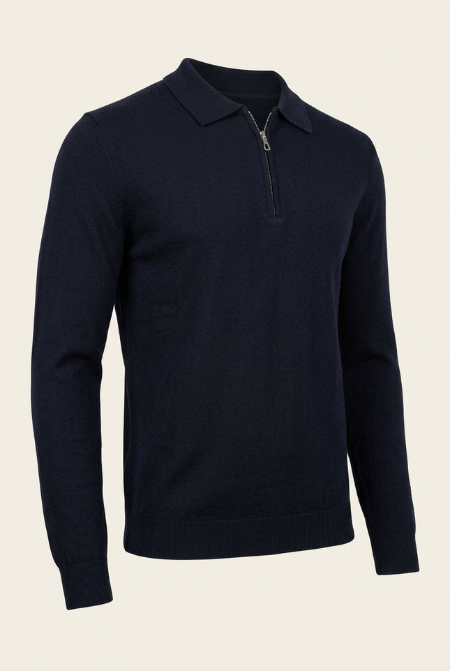 Collared Half-Zip Sweater - Navy - Front