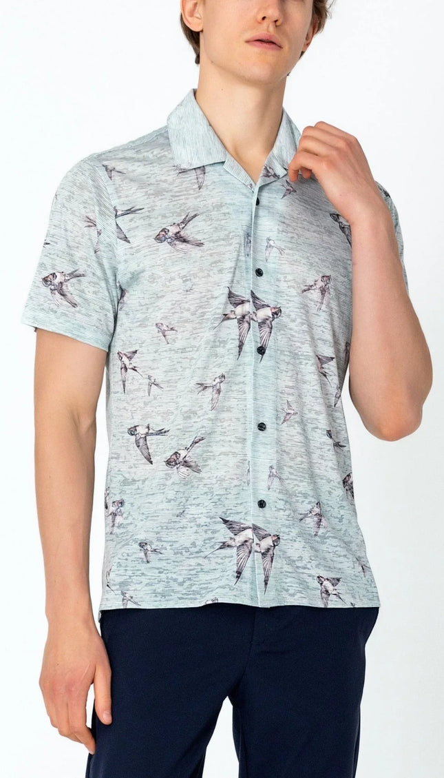 Collared Lightweight Shirt - Sparrow Green - Ron Tomson