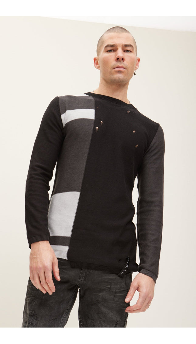 Color-Block Sweater - Black White - Ron Tomson