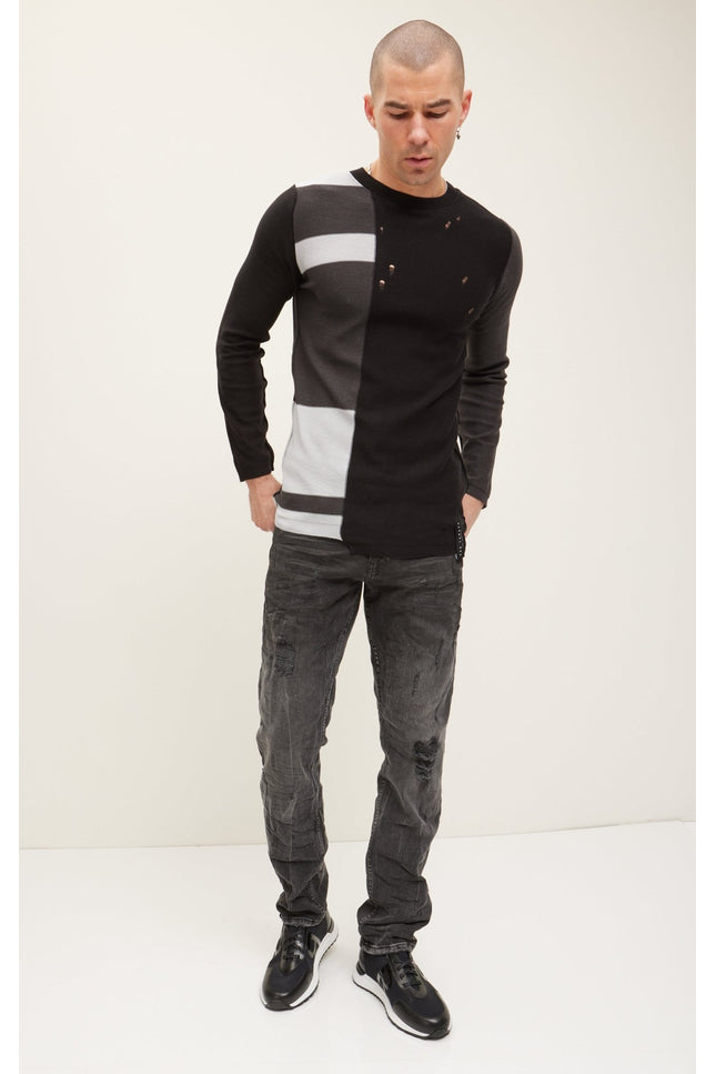 Color-Block Sweater - Black White - Ron Tomson