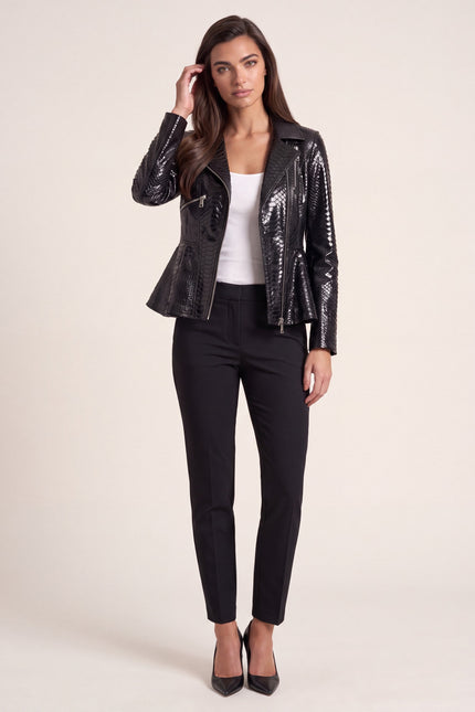 Snakeskin Peplum Jacket - Black - front view