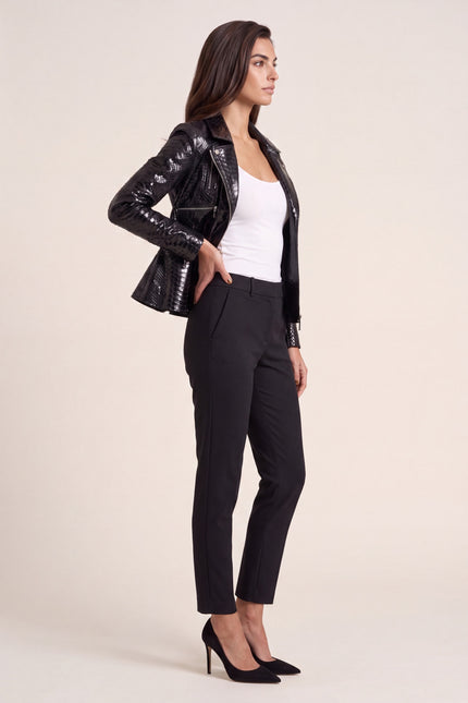 Snakeskin Peplum Jacket - Black - side view