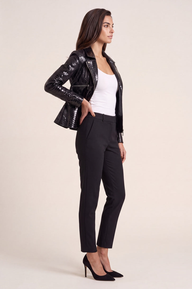 Snakeskin Peplum Jacket - Black - side view