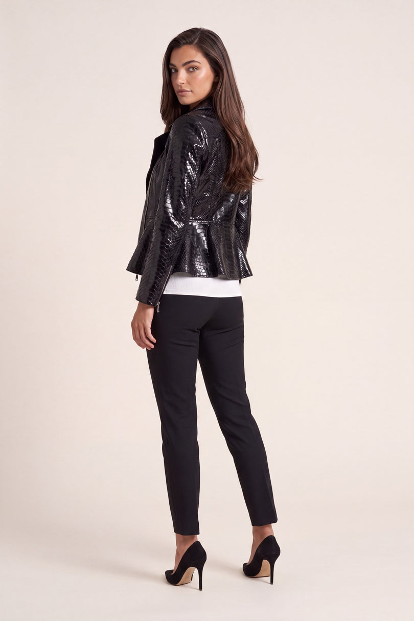 Snakeskin Peplum Jacket - Black - back view