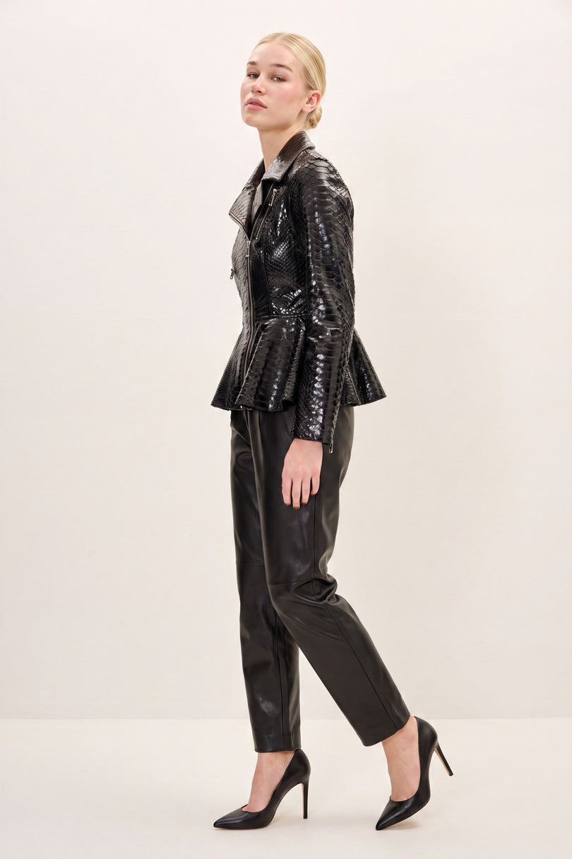 Snakeskin Peplum Jacket - Black - side view