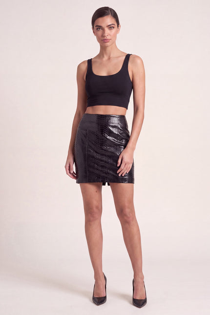 Snakeskin Leather Mini Skirt - Black - front view