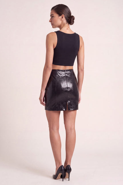 Snakeskin Leather Mini Skirt - Black - back view