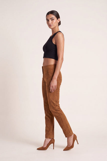 Lambskin Suede Pants - Brown - side view