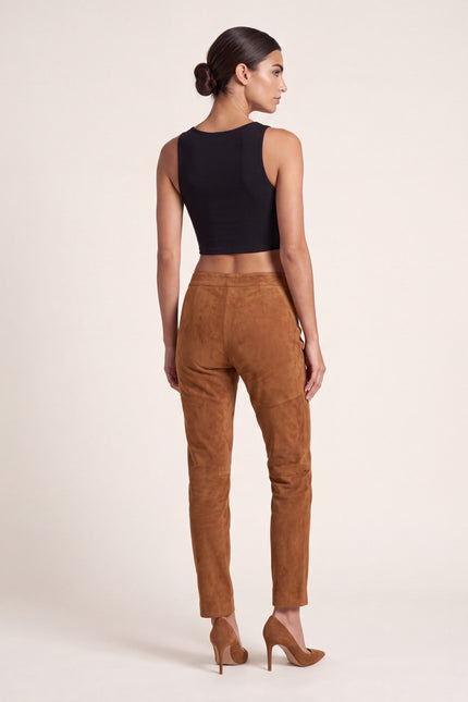 Lambskin Suede Pants - Brown - back view