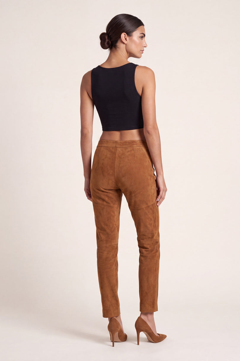 Lambskin Suede Pants - Brown - back view