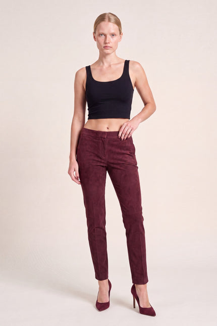 Lambskin Suede Pants - Burgundy - front view