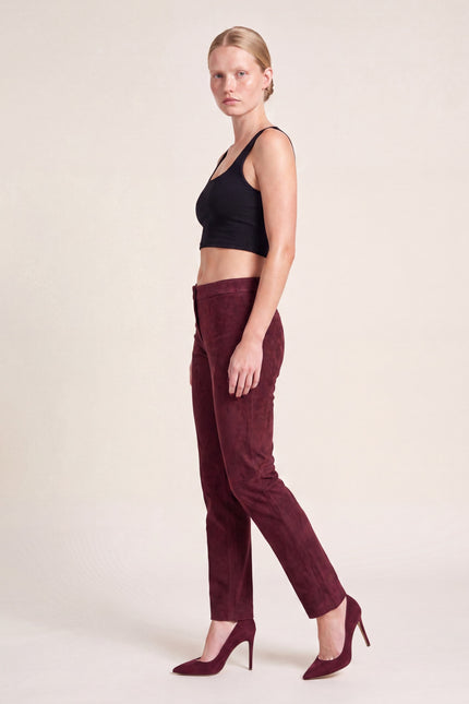 Lambskin Suede Pants - Burgundy - side view