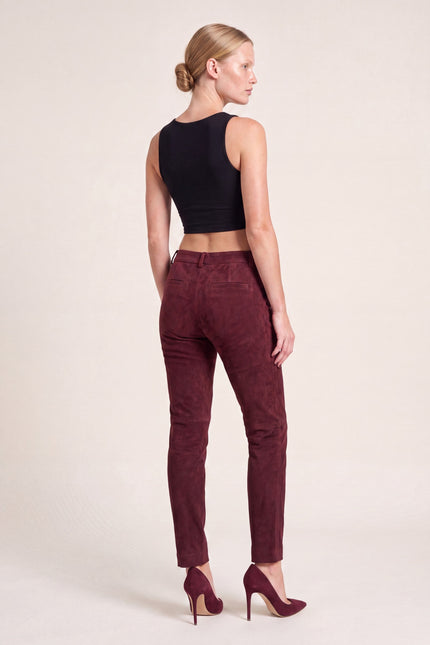 Lambskin Suede Pants - Burgundy - back view