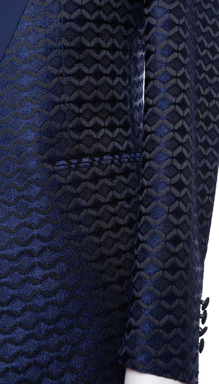 Contrast Placket Lace Tuxedo Jacket - Navy - Ron Tomson