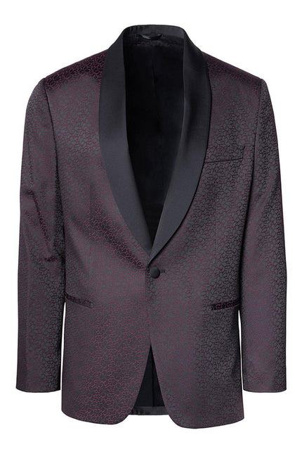 Contrast Shawl Lapel Tuxedo Jacket - Black Burgundy - Ron Tomson
