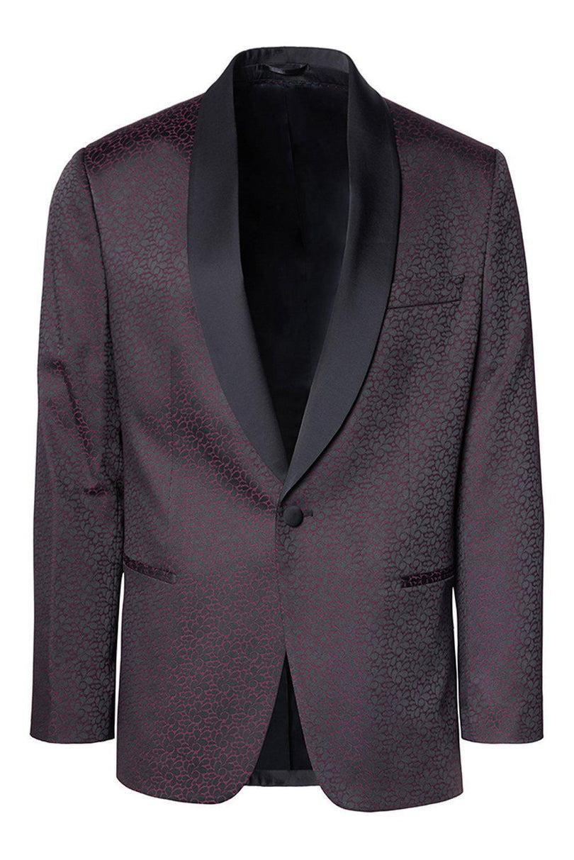 Contrast Shawl Lapel Tuxedo Jacket - Black Burgundy - Ron Tomson