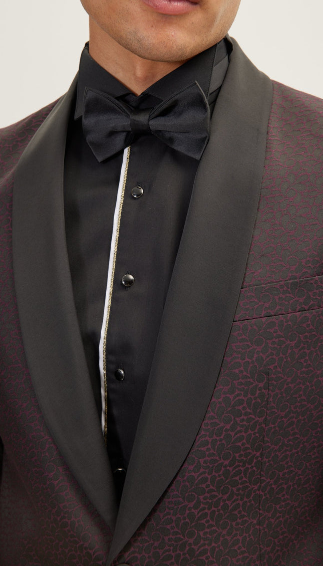 Contrast Shawl Lapel Tuxedo Jacket - Black Burgundy - Ron Tomson