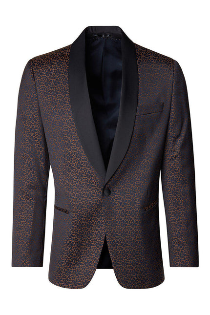Contrast Shawl Lapel Tuxedo Jacket - Navy - Ron Tomson