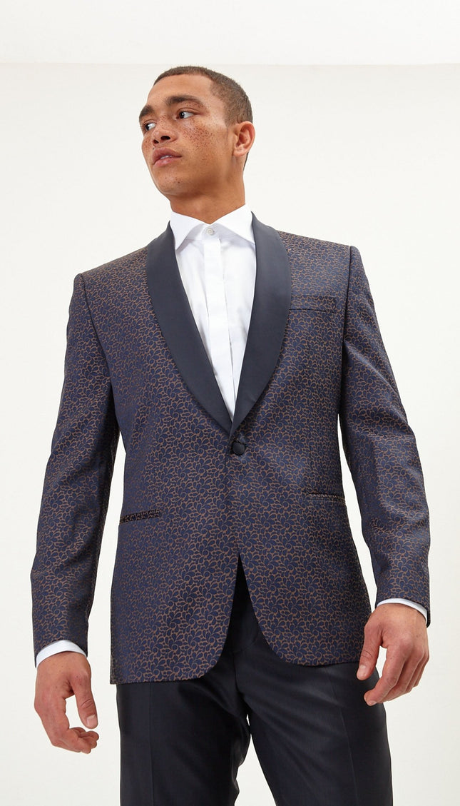 Contrast Shawl Lapel Tuxedo Jacket - Navy - Ron Tomson