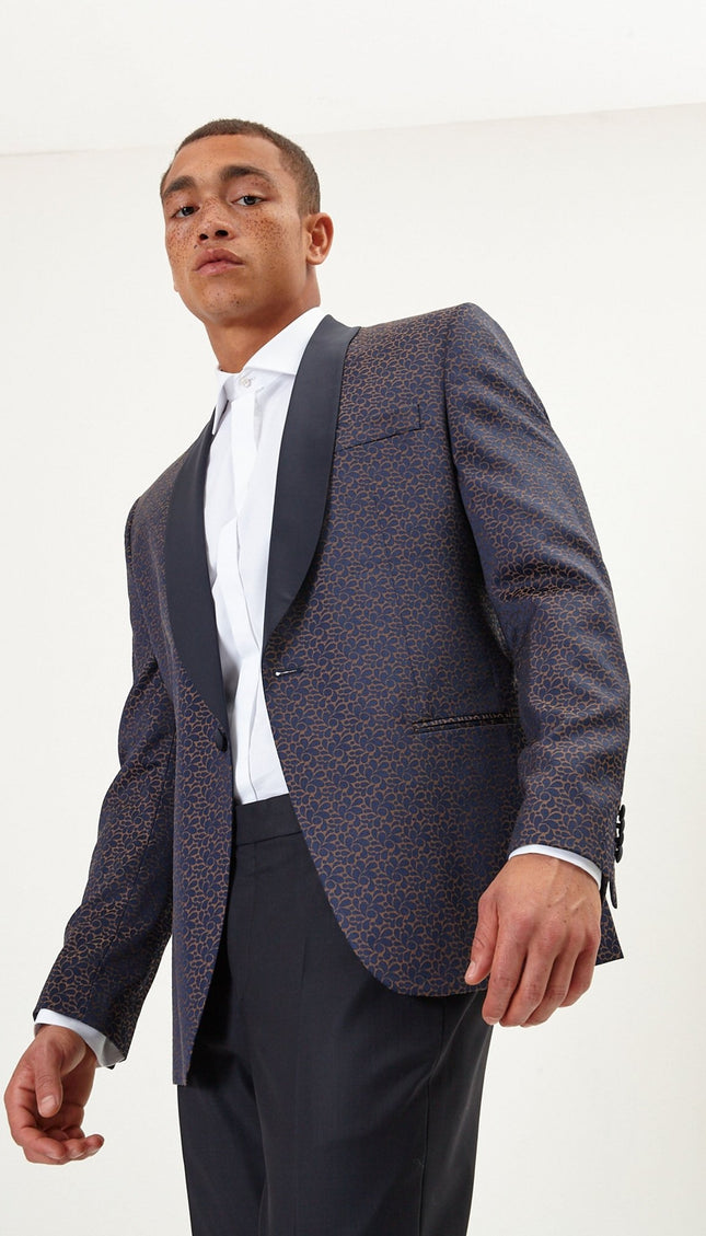 Contrast Shawl Lapel Tuxedo Jacket - Navy - Ron Tomson