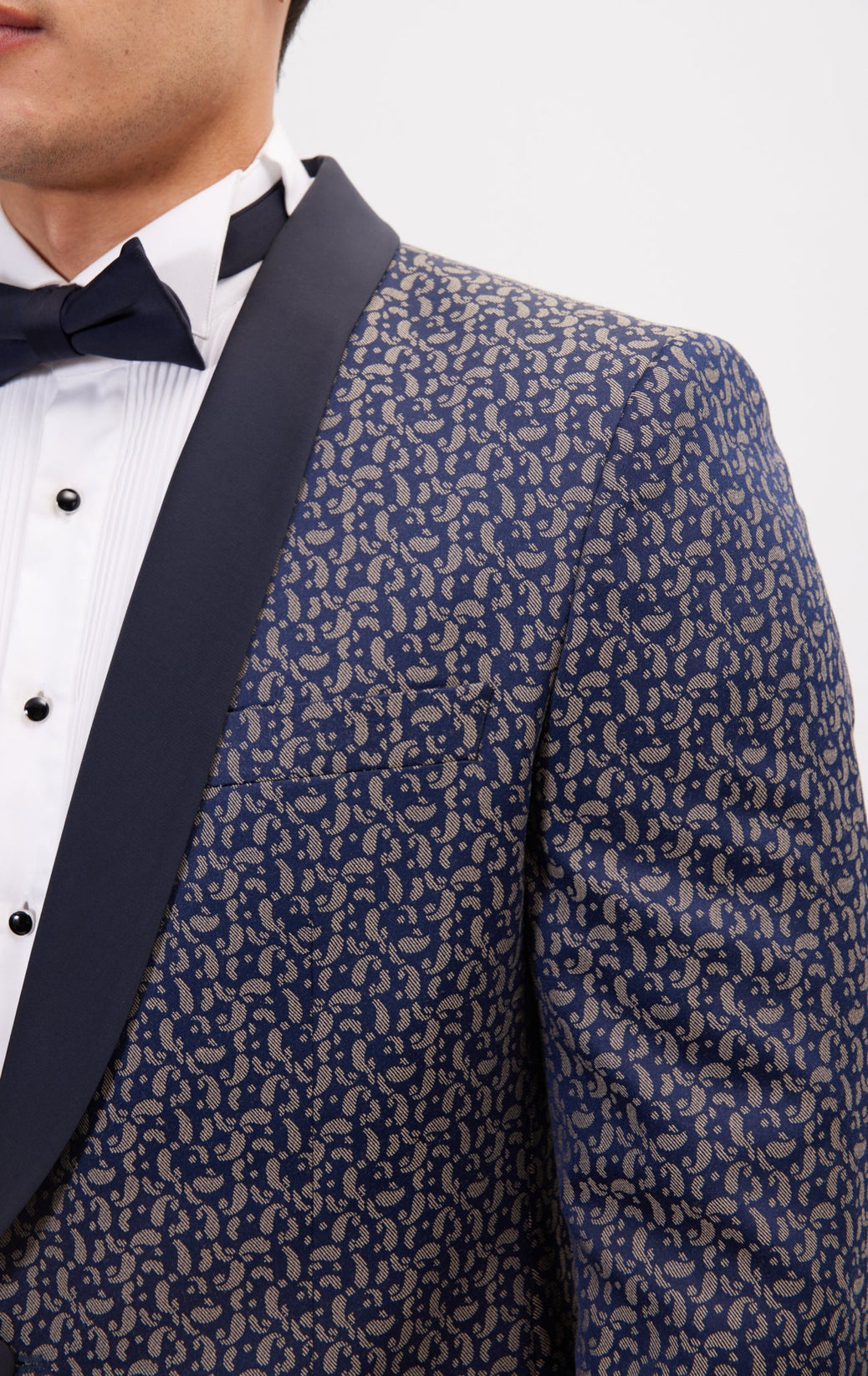 Contrast Shawl Lapel Tuxedo Jacket - Navy Beige - Ron Tomson