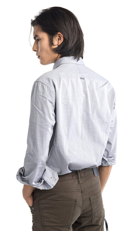 Contrast Slim Fit Spread Collar Shirt - Grey - Ron Tomson