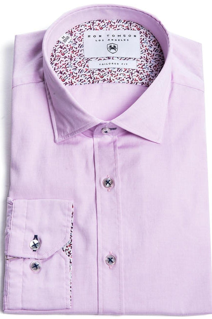 Contrast Slim Fit Spread Collar Shirt - Purple - Ron Tomson