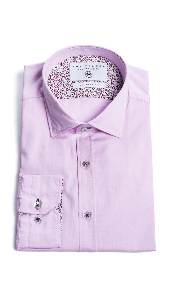 Contrast Slim Fit Spread Collar Shirt - Purple - Ron Tomson
