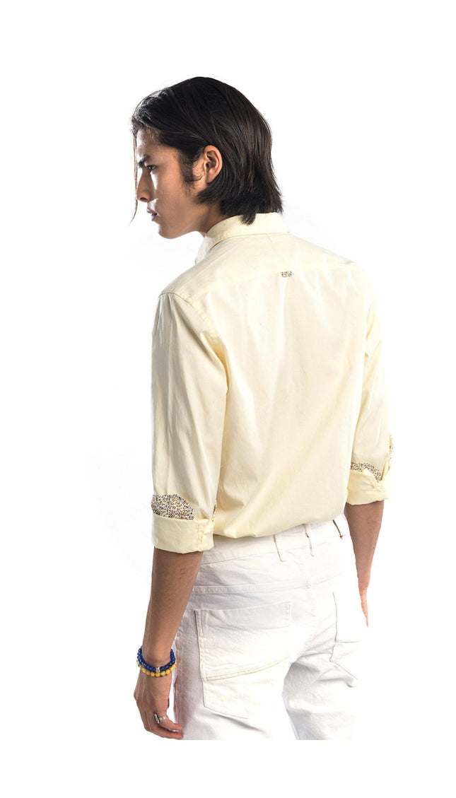 Contrast Slim Fit Spread Collar Shirt - Yellow - Ron Tomson