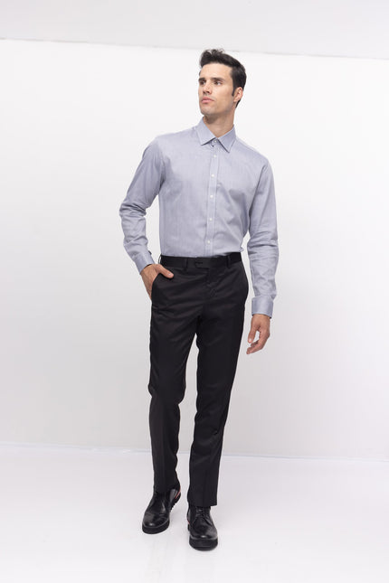 Convertible Cuff Oxford Cotton Spread Collar Dress Shirt - Grey - Ron Tomson