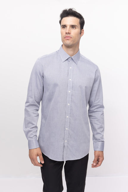 Convertible Cuff Oxford Cotton Spread Collar Dress Shirt - Grey - Ron Tomson