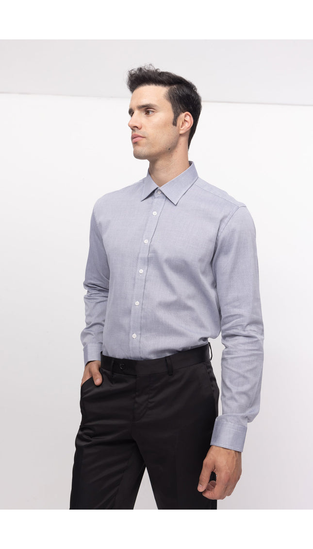 Convertible Cuff Oxford Cotton Spread Collar Dress Shirt - Grey - Ron Tomson