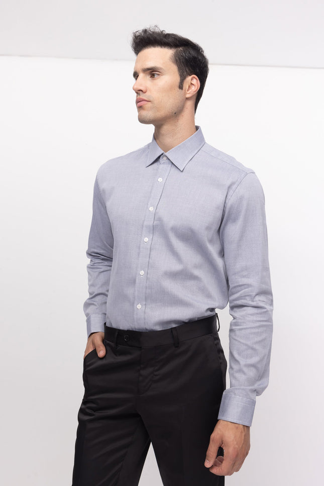 Convertible Cuff Oxford Cotton Spread Collar Dress Shirt - Grey - Ron Tomson
