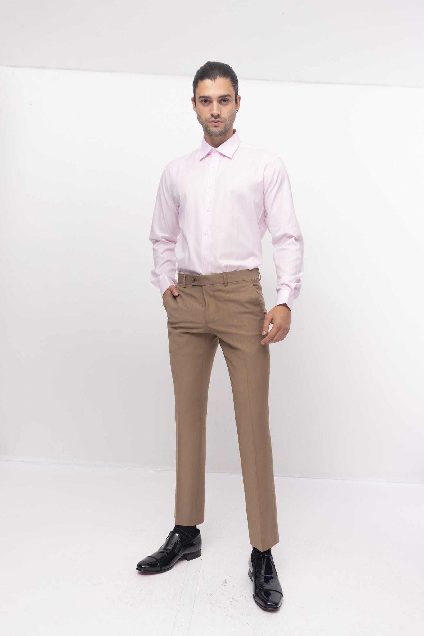 Convertible Cuff Oxford Cotton Spread Collar Dress Shirt - Light Pink - Ron Tomson Light Pink / M (15.5 US) Convertible Cuff Oxford Cotton Spread Collar Dress Shirt - Light Pink - Ron Tomson Light Pink / M (15.5 US)