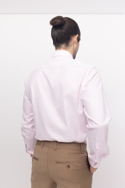 Convertible Cuff Oxford Cotton Spread Collar Dress Shirt - Light Pink - Ron Tomson