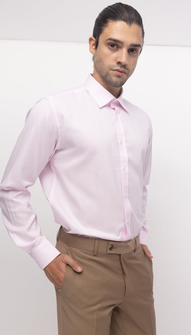 Convertible Cuff Oxford Cotton Spread Collar Dress Shirt - Light Pink - Ron Tomson