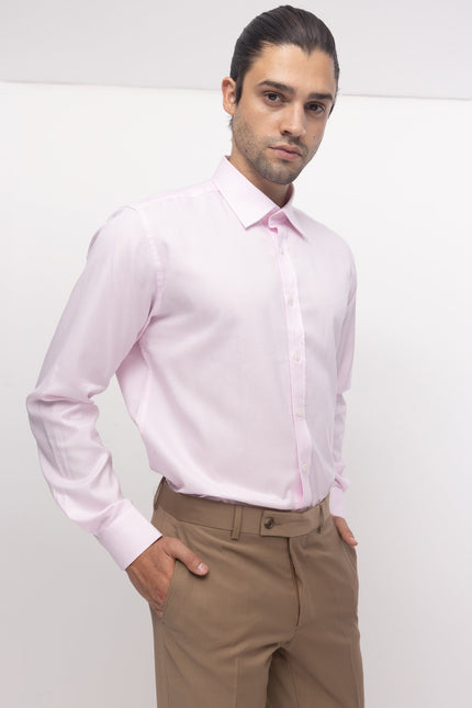 Convertible Cuff Oxford Cotton Spread Collar Dress Shirt - Light Pink - Ron Tomson