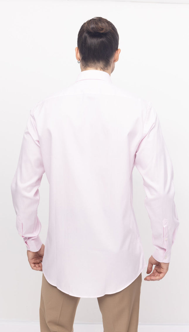 Convertible Cuff Oxford Cotton Spread Collar Dress Shirt - Light Pink - Ron Tomson