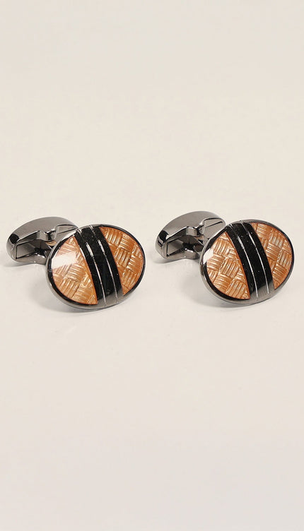 Copy Of Brushed Herringbone Stainless Steel Cufflinks Brown Chrome - Ron Tomson