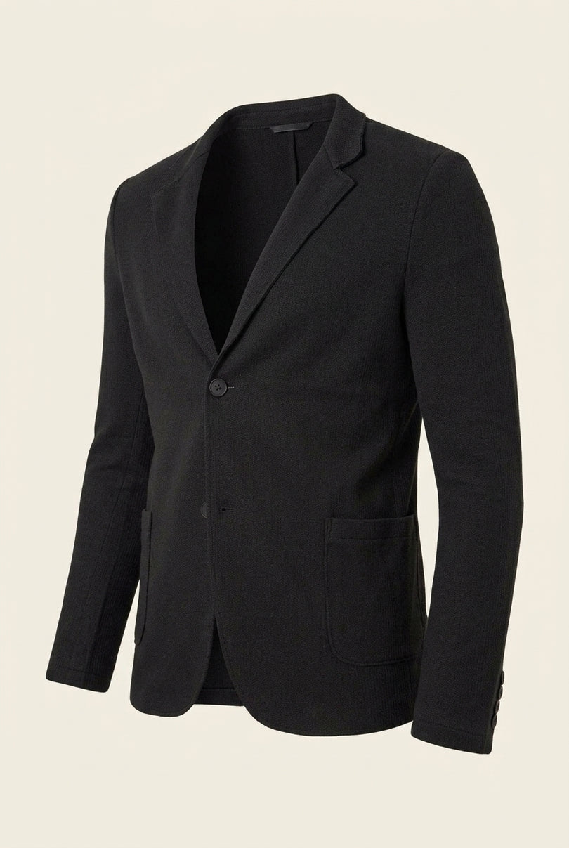 Cotton Blend Knit Cardigan - Black - Front