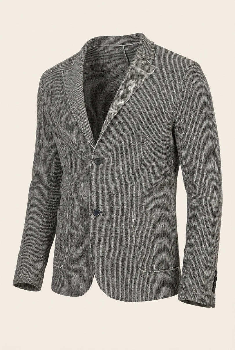 Cotton Blend Knit Cardigan - Black White - Front